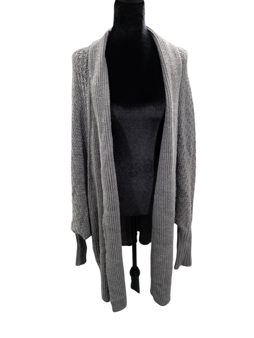 Open-Front Gray Knit Cardigan Sweater